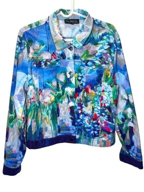 Claire Desjardins Wearable Art Floral Print Stretch Jacket Women's XL 22" P2P